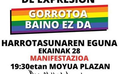 LGTBfobiaren kontra borrokatzeko ekainaren 28an manifestazioa antolatu dute