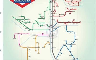 Metroko plano batean Goizuetako baserrien mapa ikusi daiteke