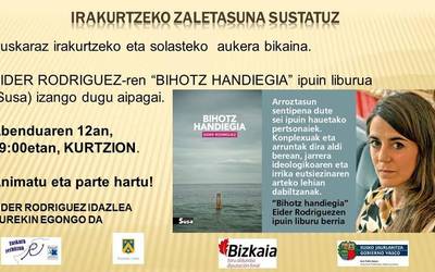 Eider Rodriguezek "Bihotz handiegia" liburuaz berba egingo du arrastian, Sopelan