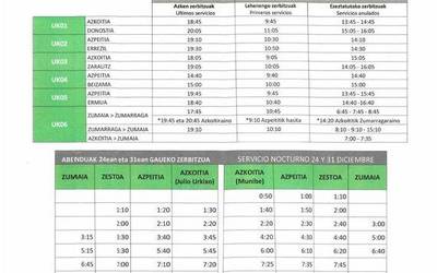 Gabon gauean eta Urte Zahar gauean autobus zerbitzu bereziak izango dira