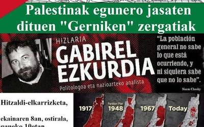 Palestinako egoeraren inguruko hitzaldia, ostiralean, Aizarnan