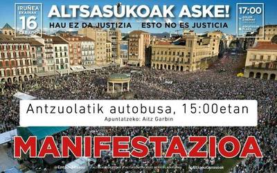 'Altsasukoak aske' lelopean egingo den manifestaziora joateko autobusa irtengo da Antzuolatik