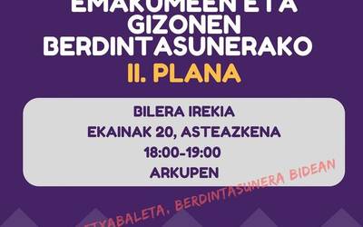 Berdintasunerako II. Planaren gaineko bilera irekia dago eguaztenean