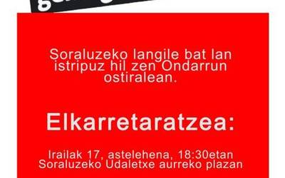 Elkarretaratzea deitu dute German Rodriguezen familiari elkartasuna adierazi eta lan istripuen drama salatzeko