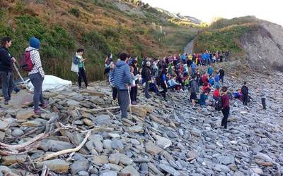 Deba eta Zumaia arteko harraldea garbitu dute auzolanean