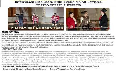 Ostiralean "Cuatro sillas para tres" antzerkia eskainiko dute Larraintzarren
