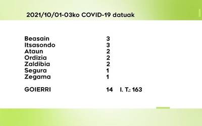 14 COVID-19 kasu berri aurkitu dituzte asteburuan Goierrin