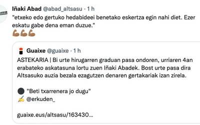 "Etxeko edo gertuko hedabideei benetako eskertza egin nahi diet. Ezer eskatu gabe dena eman duzue."