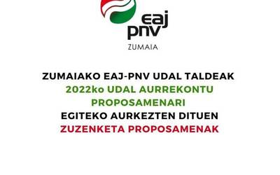 Zumaiako EAJ-PNVk 2022ko aurrekontuetarako proiektu proposamenak luzatu dizkio EH Bilduren Udal Gobernuari elkarlanean garatzeko asmoz