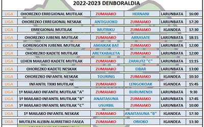 Asteburuko futbol partidak; igandean, futbol eskolako partiduak Aita Mari futbol zelaian