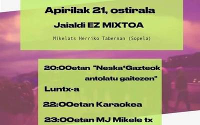 Jaialdi ez Mixtoa egingo dute gaur Sopelan, Uribe Kostako udaberri feminista ekimenaren barruan