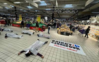 Palestinaren alde, Erandioko Carrefour merkatalgunean protesta egin dute hainbat ekintzailek