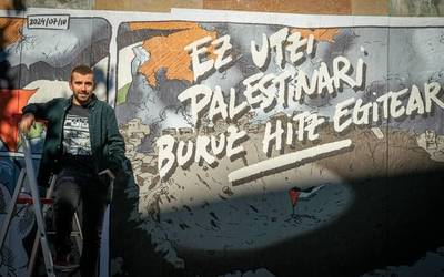 Palestinaren aldeko aldarria dakar Kulturlaben mural berriak, Aimar Gutierrezen eskutik