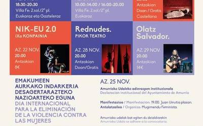 Amurrioko Udalak azaroaren 25erako egitaraua aurkeztu du, Emakumeen Aurkako Indarkeriaren Ezabatzeko Nazioarteko Eguna dela eta