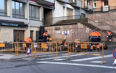 Ondoko etxebizitzari kalte egiten dion zuhaitza kentzen ari dira Musakolan