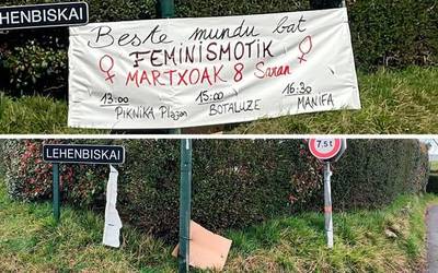 Banderola feministak urratu dituztela salatu du Sarako Bostanka kolektibo feministak