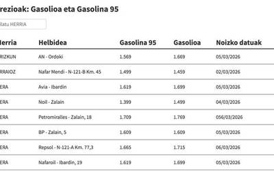 Ikusi hemen gasolina eta gasolioa zer preziotan dauden eskualdeko gasolindegietan
