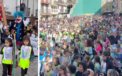 'Korri, korri, korrika' egin dute Ermuko ikasleek, Porrotxekin batera