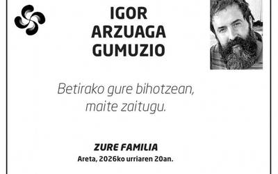 Igor Arzuaga agurtuko dute bihar Aretan 20:00etan